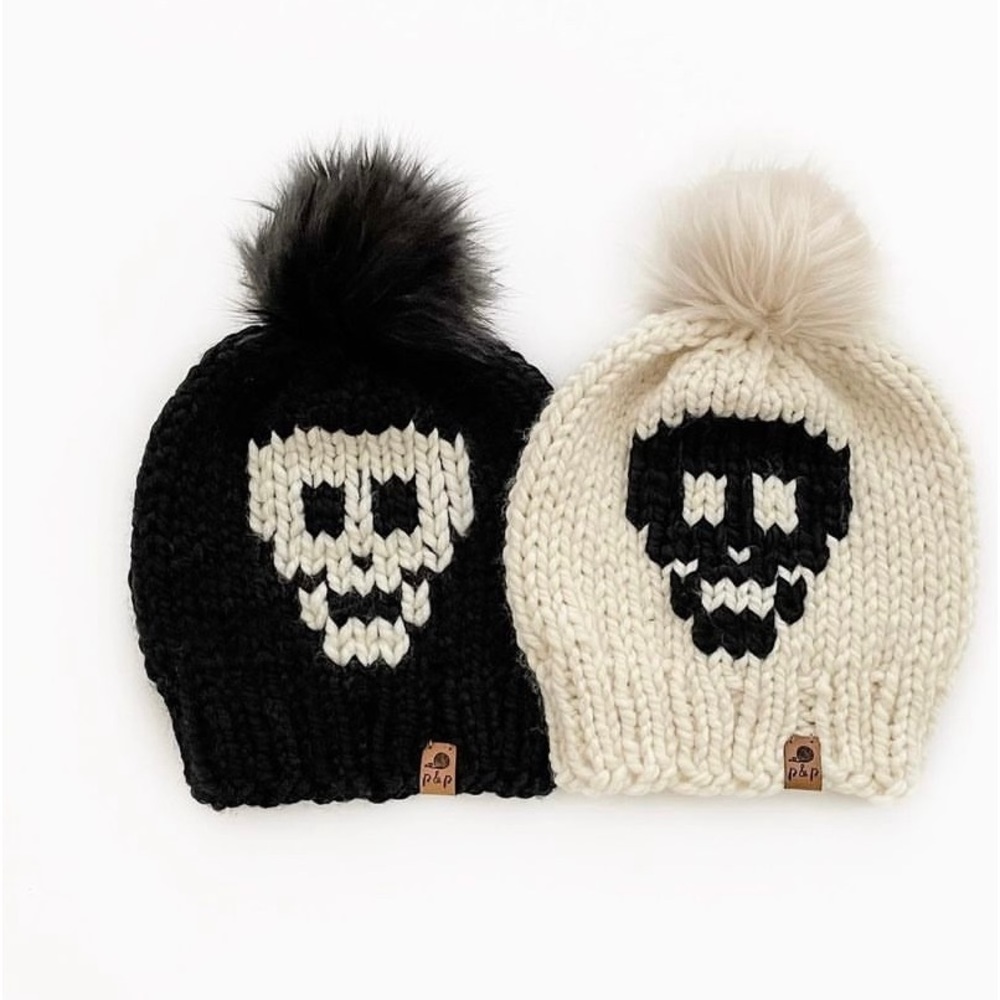 Pine & Poppy black newborn skull hat